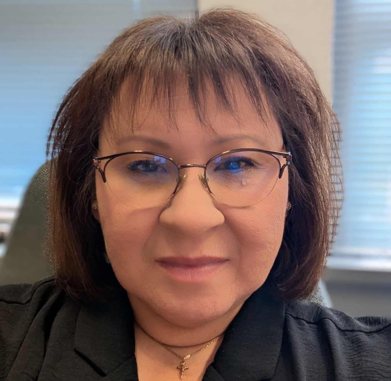 woman in a black shirt